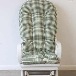 fir green gingham fabric glider rocker replacement cushions on a glider rocking chair