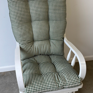 fir green gingham fabric glider rocker replacement cushions on a glider rocking chair