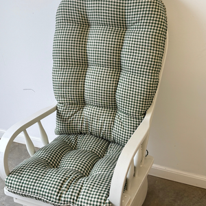 fir green gingham fabric glider rocker replacement cushions on a glider rocking chair