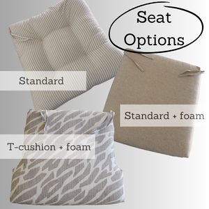 seat cushion options for standard stuffed and tufted seat cushion, foam seat cushion and foam T shaped seat cushion