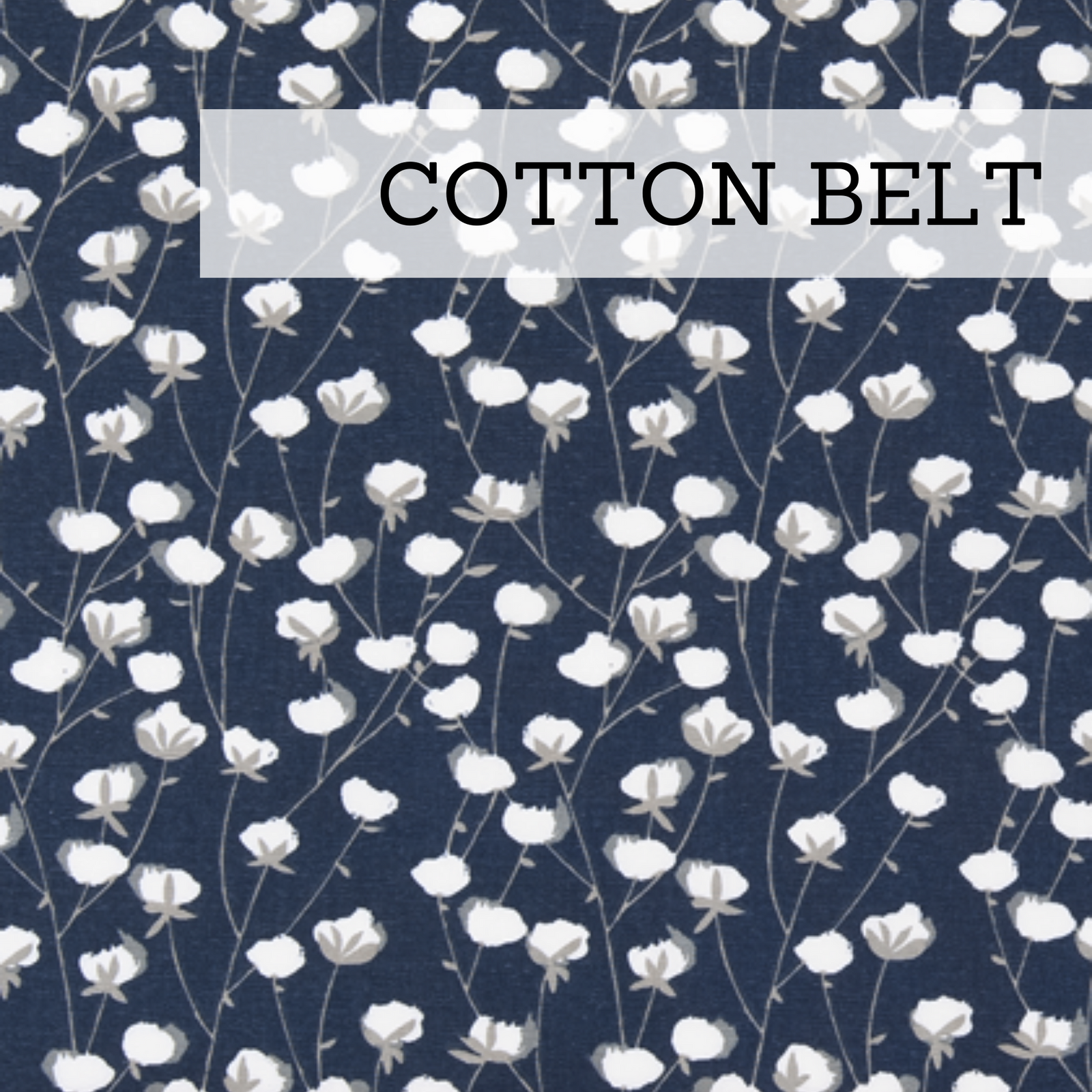 glider rocker cushion upholstery fabric with navy background and white cotton bolls