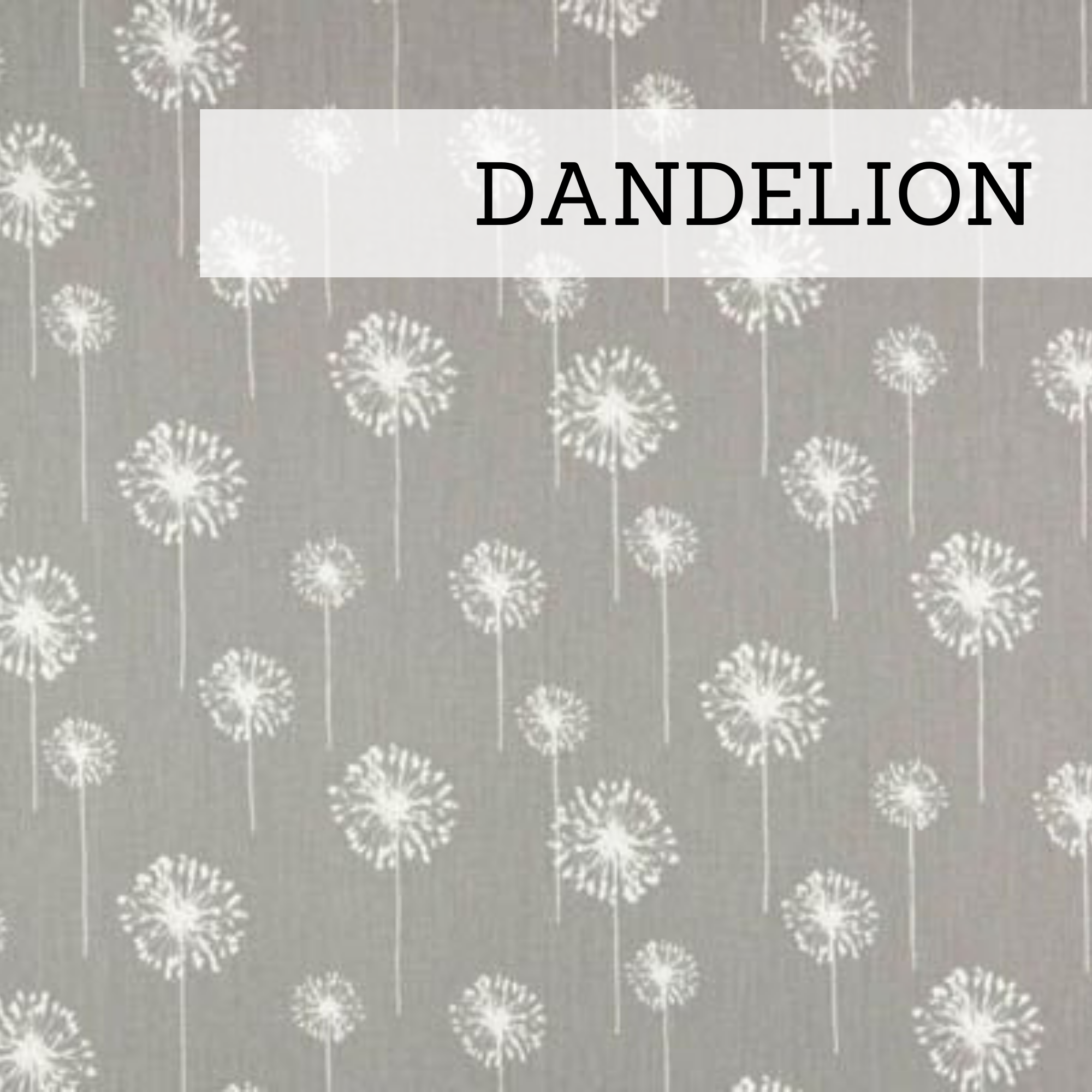 Gray upholstery fabric with white dandelions for glider and rocker replacement cushions