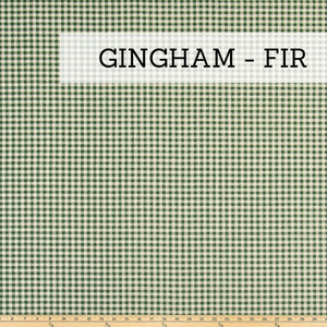 swatch of fir green gingham fabric for glider rocker replacement cushions, wingback glider replacement cushions, traditional rocking chair cushions, arm rest covers or ottoman cushions