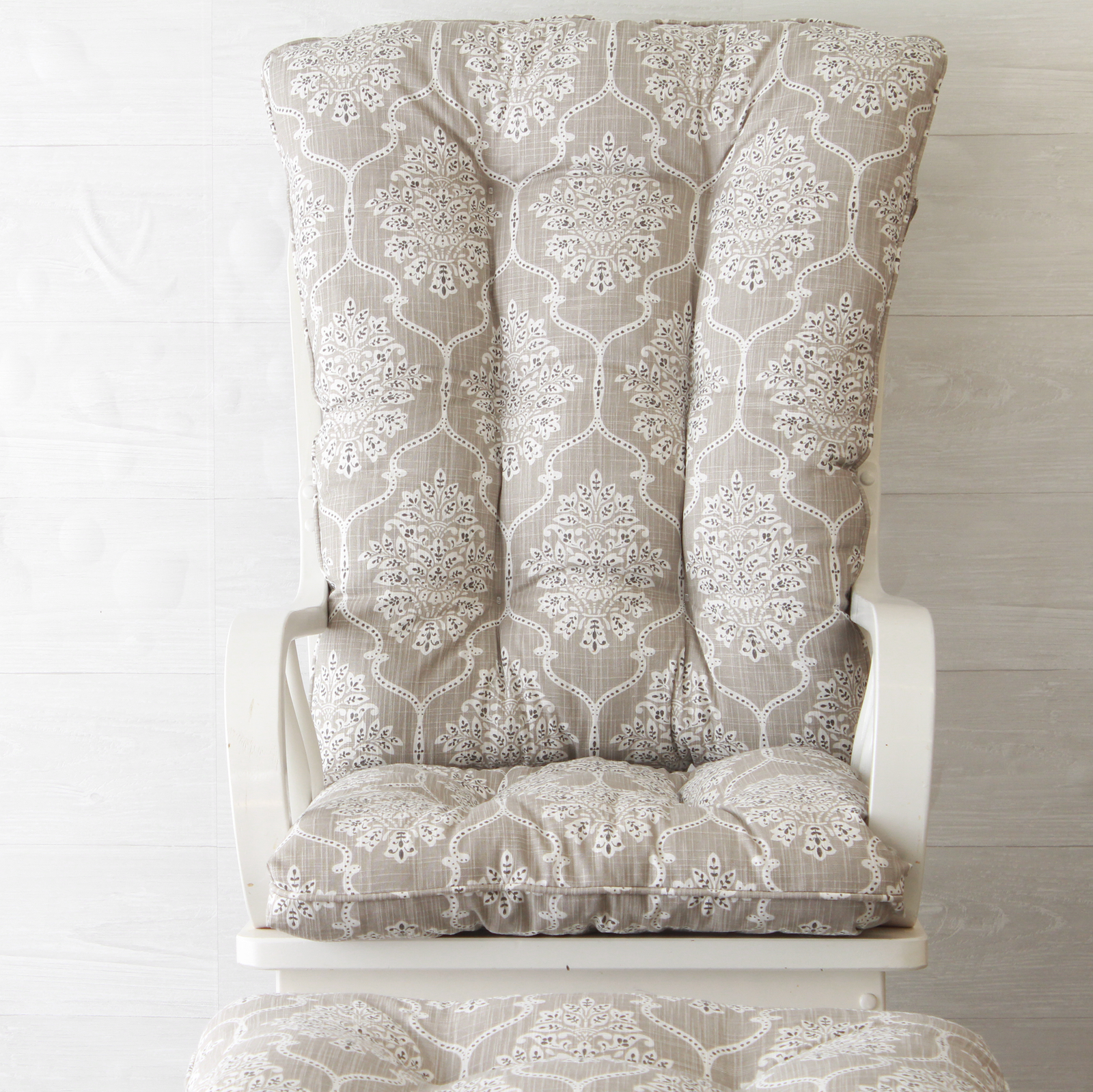 squared top glider or rocking chair cushions with added ottoman cushion