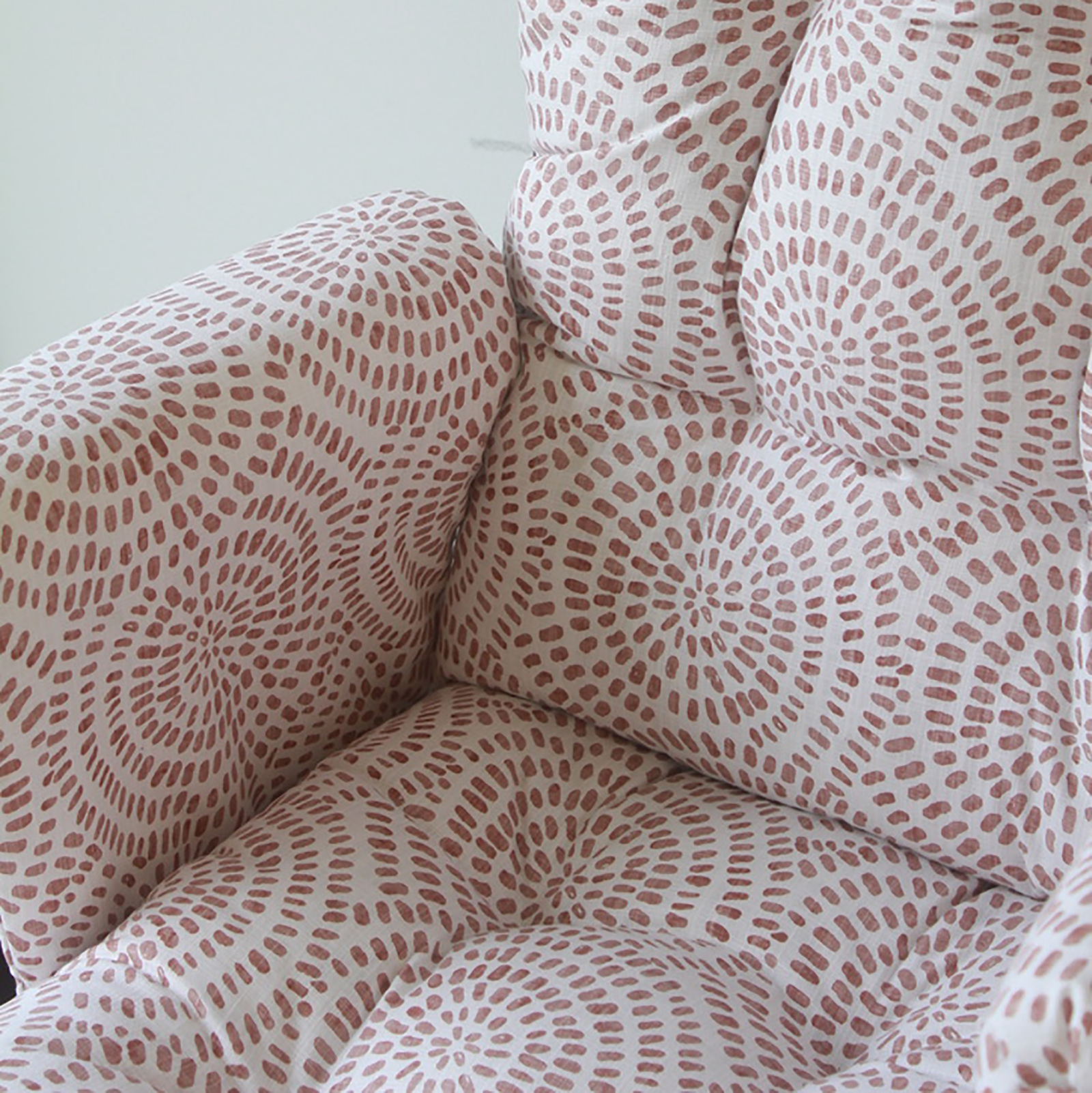 tufted glider rocker replacement cushions and arm rest covers in potter's wheel fabric