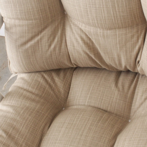 Glider replacement cushions in beige fabric on glider rocker