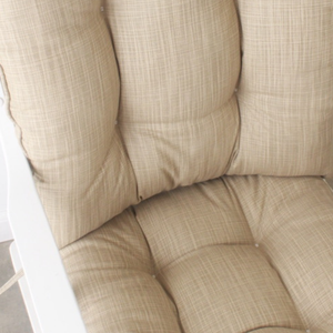 close up of Glider replacement cushions in beige fabric on glider rocker