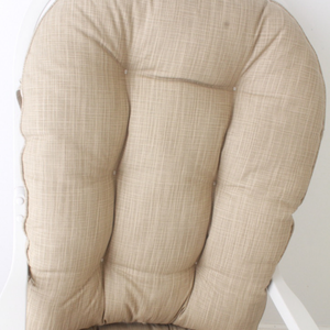 Glider replacement cushions in beige fabric on glider rocker
