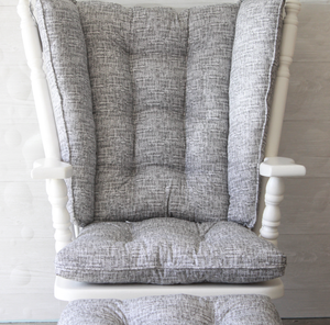 wingback glider rocker cushions in black and white cross hatched fabric